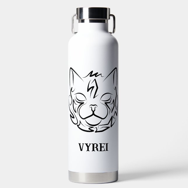 Black and White Tribal Cat Water Bottle (Front)