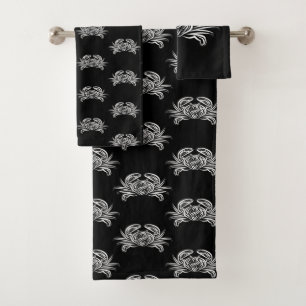 Black and White Tribal Crab Bath Towel Set