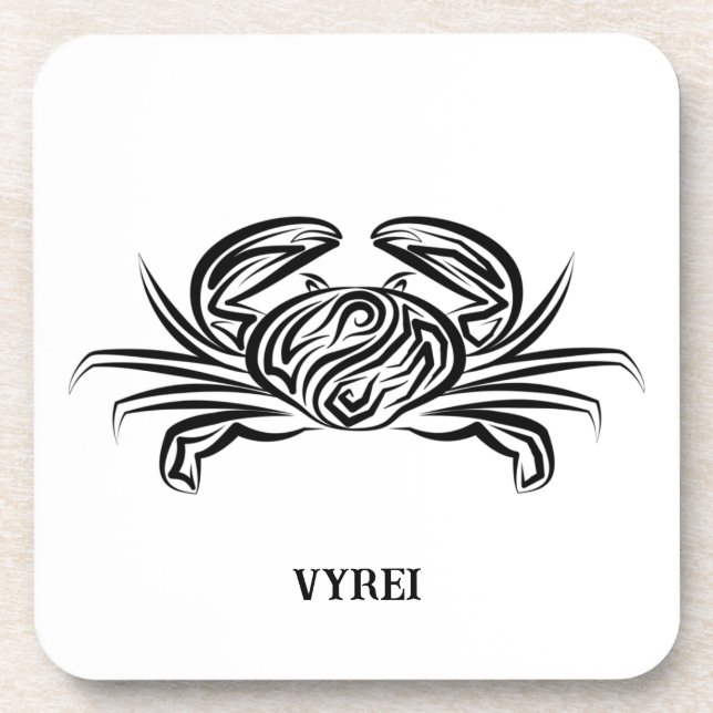 Black and White Tribal Crab Coaster (Front)