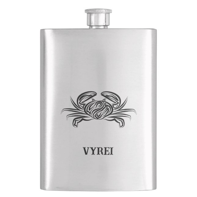 Black and White Tribal Crab Hip Flask (Front)