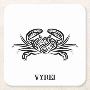 Black and White Tribal Crab Square Paper Coaster