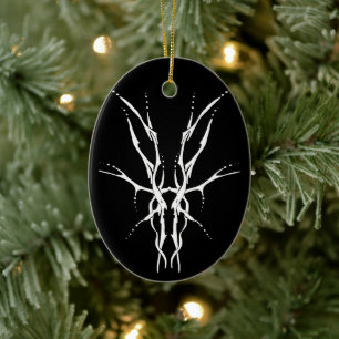 Black and White Tribal Deer Skull Hunting Design Ceramic Tree Decoration