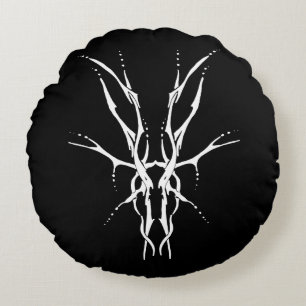 Black and White Tribal Deer Skull Hunting Design Round Cushion
