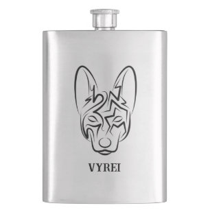 Black and White Tribal Dog Hip Flask