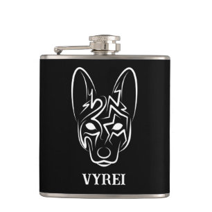 Black and White Tribal Dog Hip Flask