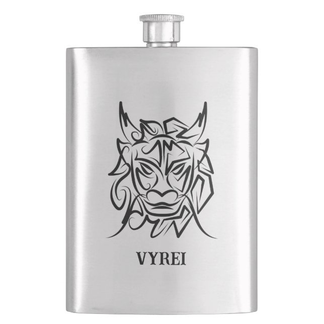Black and White Tribal Dragon Hip Flask (Front)