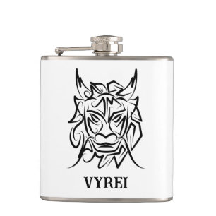 Black and White Tribal Dragon Hip Flask