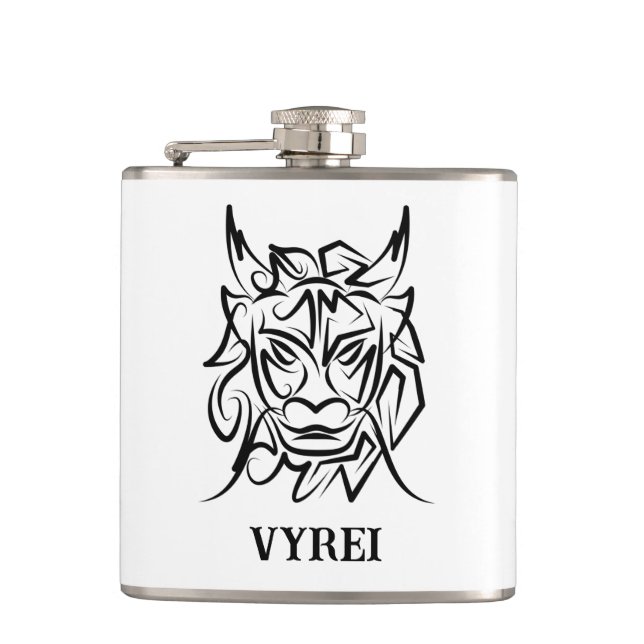 Black and White Tribal Dragon Hip Flask (Front)