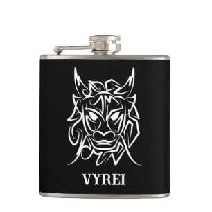 Black and White Tribal Dragon Hip Flask