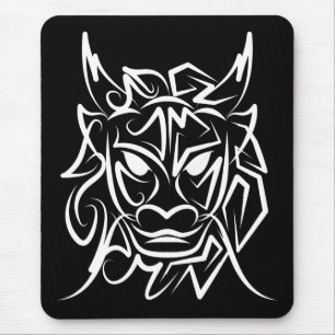 Black and White Tribal Dragon Mouse Pad