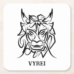 Black and White Tribal Dragon Square Paper Coaster
