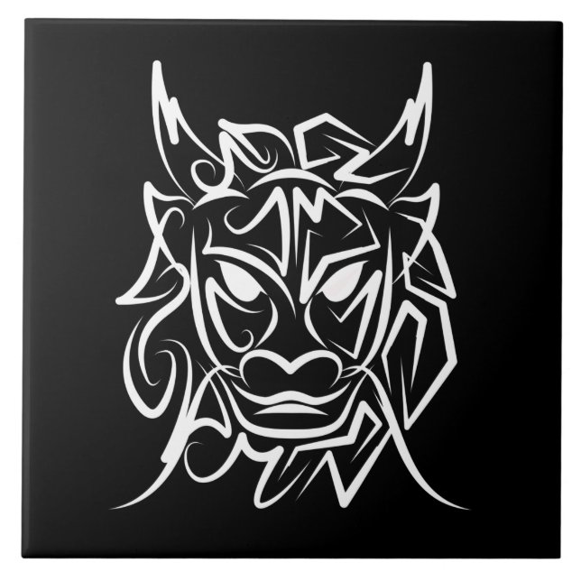 Black and White Tribal Dragon Tile (Front)