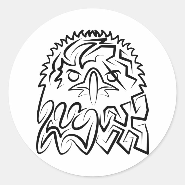 Black and White Tribal Eagle Classic Round Sticker (Front)