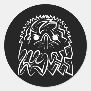Black and White Tribal Eagle Classic Round Sticker