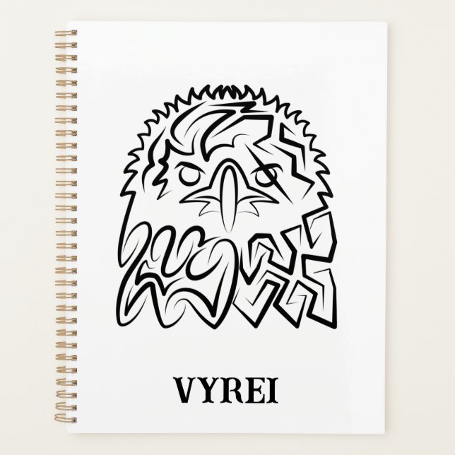 Black and White Tribal Eagle Planner (Front)