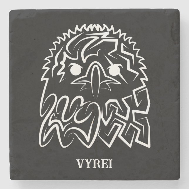 Black and White Tribal Eagle Stone Coaster (Front)