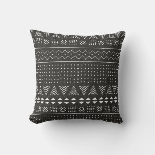 Black and white tribal ethnic pattern with geometr cushion
