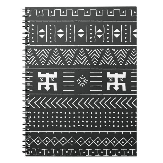 Black and white tribal ethnic pattern with geometr notebook (Front)