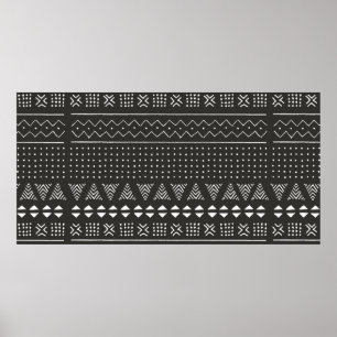 Black and white tribal ethnic pattern with geometr poster