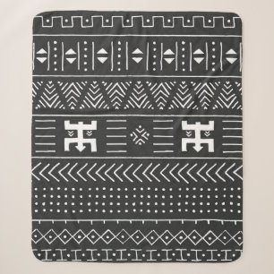 Black and white tribal ethnic pattern with geometr sherpa blanket
