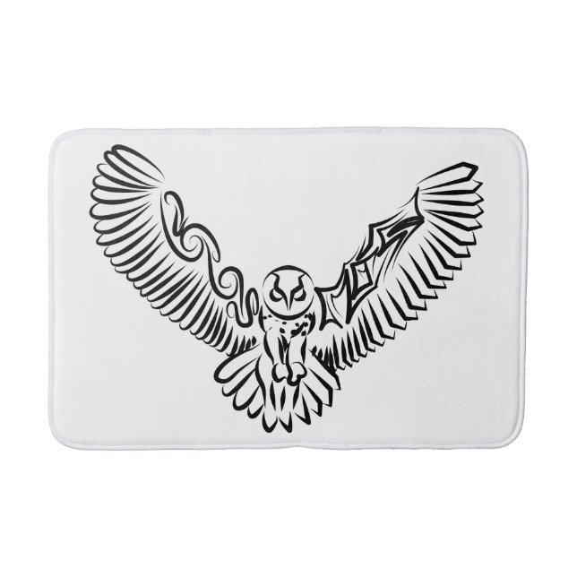 Black and White Tribal Flying Owl Bath Mat (Front)