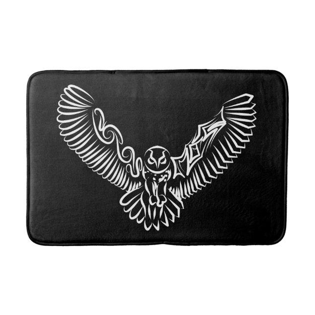 Black and White Tribal Flying Owl Bath Mat (Front)