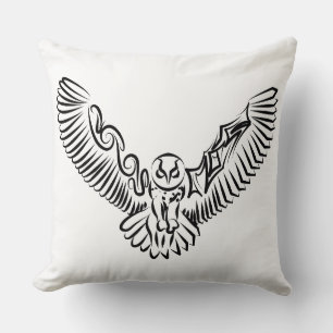 Black and White Tribal Flying Owl Cushion