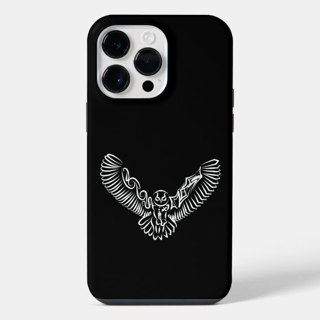 Black and White Tribal Flying Owl iPhone Case (Back)