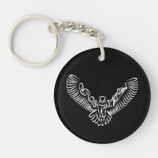 Black and White Tribal Flying Owl Key Ring