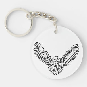 Black and White Tribal Flying Owl Key Ring