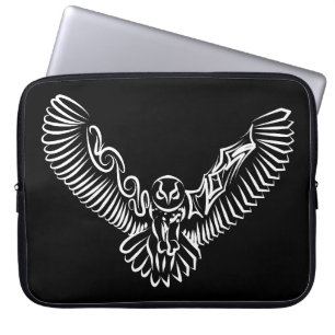 Black and White Tribal Flying Owl Laptop Sleeve