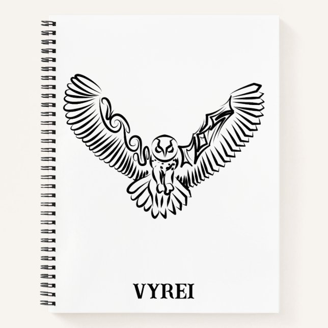 Black and White Tribal Flying Owl Notebook (Front)
