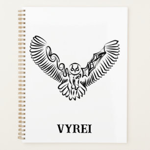 Black and White Tribal Flying Owl Planner