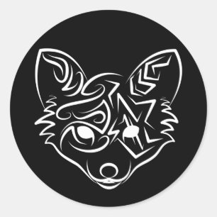 Black and White Tribal Fox Classic Round Sticker