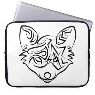 Black and White Tribal Fox Laptop Sleeve