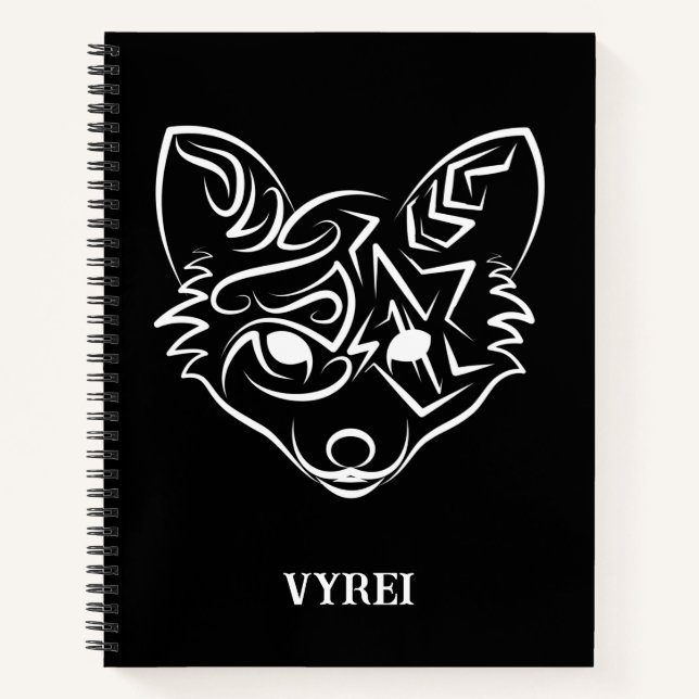 Black and White Tribal Fox Notebook (Front)