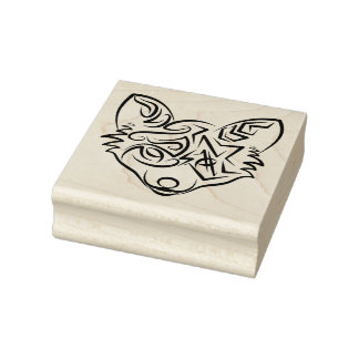 Black and White Tribal Fox Rubber Stamp