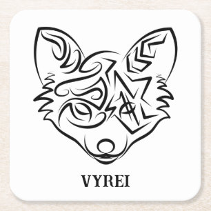 Black and White Tribal Fox Square Paper Coaster