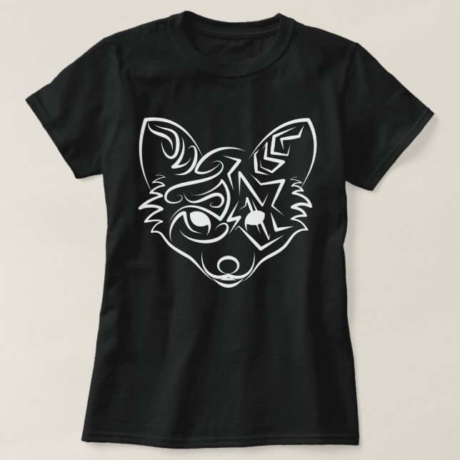 Black and White Tribal Fox T-Shirt (Design Front)