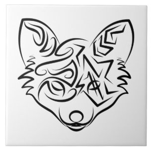 Black and White Tribal Fox Tile