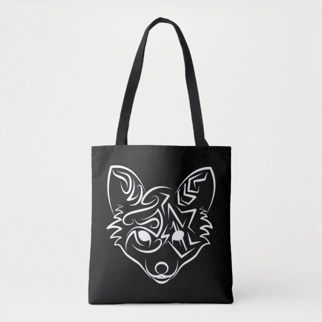 Black and White Tribal Fox Tote Bag (Front)
