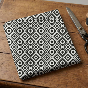 Black and White Tribal Geometric Mosaic Pattern Fabric