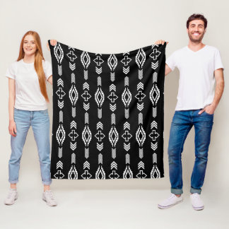 Black and white tribal geometric pattern fleece blanket