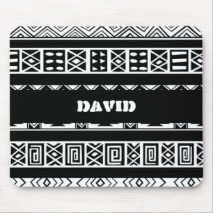 Black And White Tribal Geometric Pattern Mouse Pad