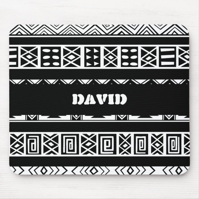 Black And White Tribal Geometric Pattern Mouse Pad (Front)