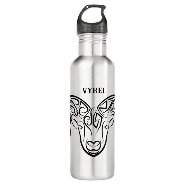 Black and White Tribal Goat / Sheep 710 Ml Water Bottle (Front)
