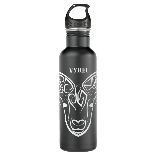 Black and White Tribal Goat / Sheep 710 Ml Water Bottle (Front)