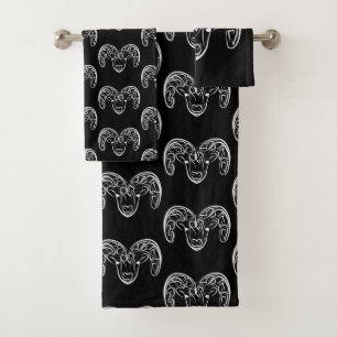 Black and White Tribal Goat / Sheep Bath Towel Set