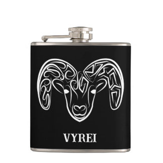 Black and White Tribal Goat / Sheep Hip Flask