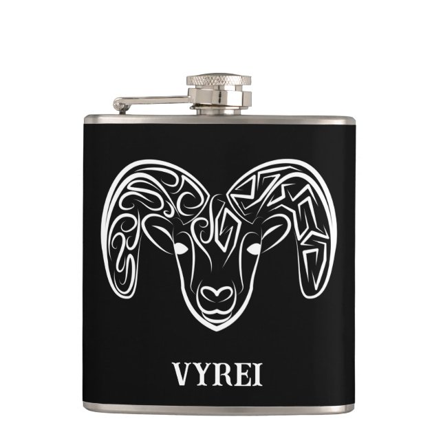 Black and White Tribal Goat / Sheep Hip Flask (Front)
